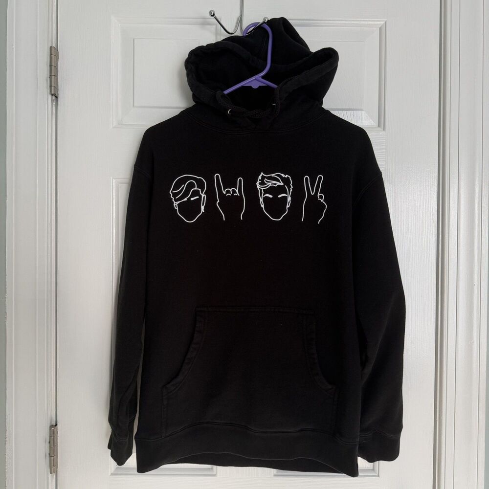 Dolan Twins Hand & Duo Gestures Graphic Hooded Sweatshirt Mens S Black Grunge